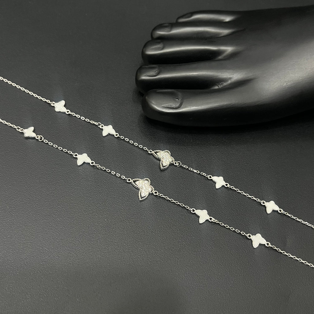 Silver Ladies Anklet Butterfly CZ