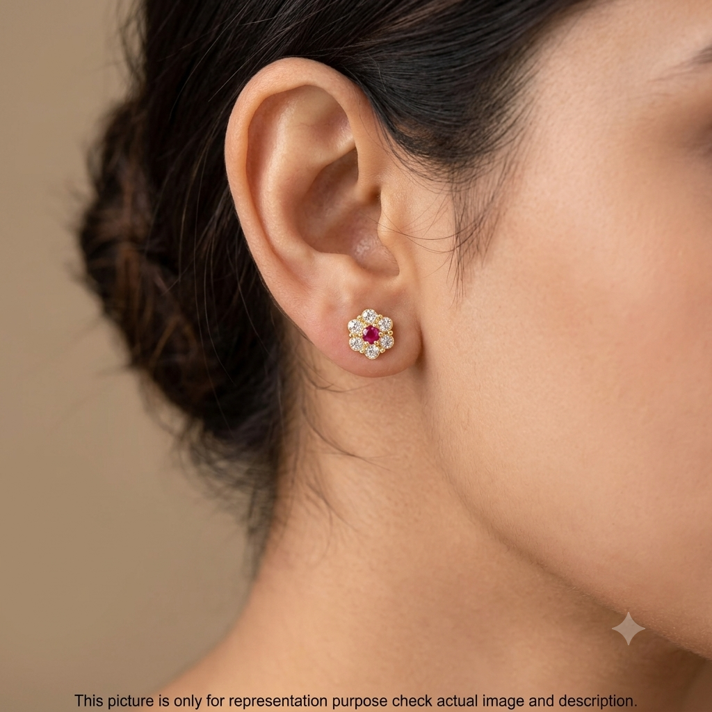 Silver Ladies Stud Flower white And Pink Stone Gold Finished 925