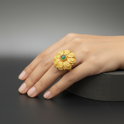 Silver Antique Finished Ring Adjustable Floral Lakshmi