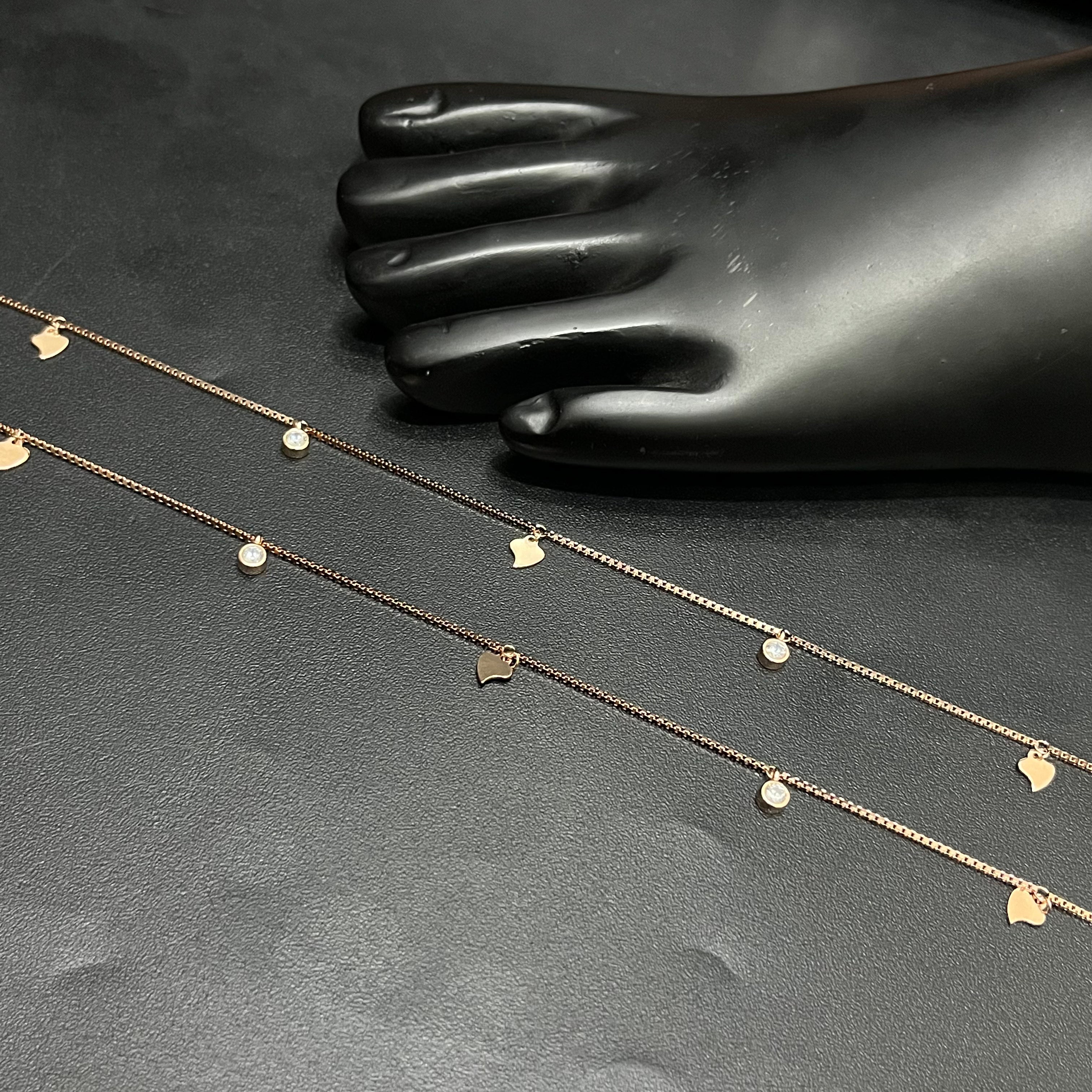 Silver Ladies Anklet Leaf With Stone Rose Gold 925