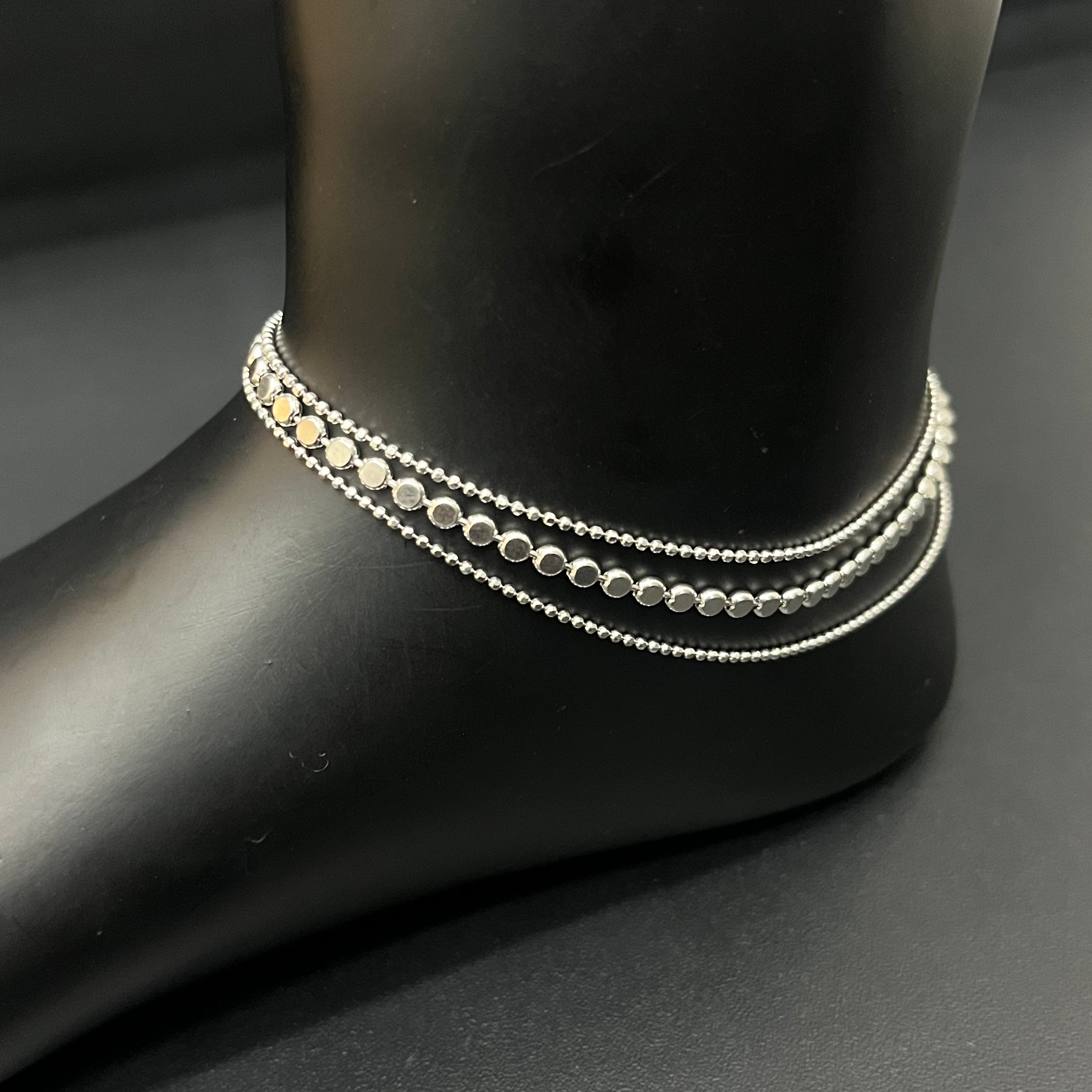Silver Ladies Anklet 3 Lines