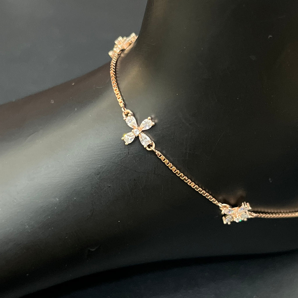 Silver Ladies Anklet Petals Rosegold 925