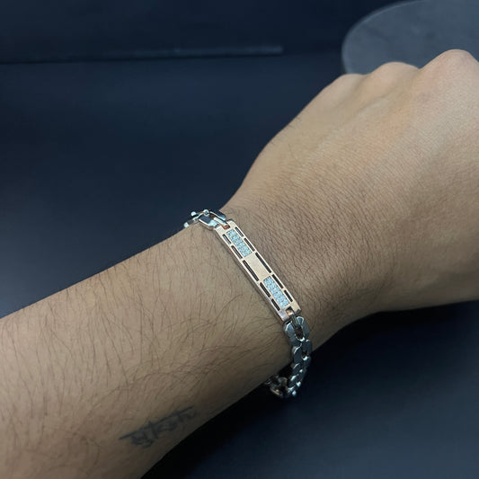 Silver Gents Bracelet Itailian Rosegold