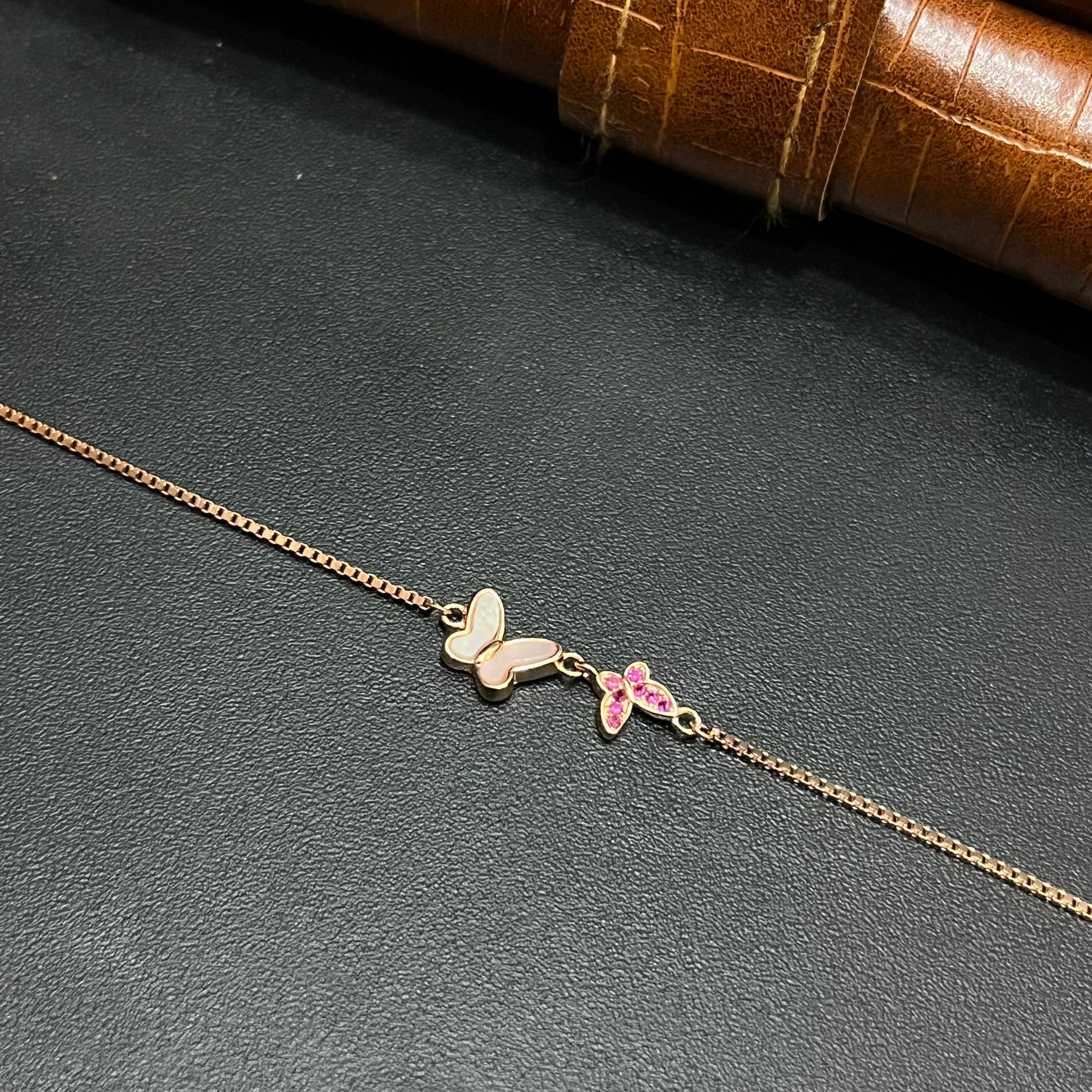 Silver Ladies Bracelet Butterfly Vine Elegance Pink Rose Gold 925