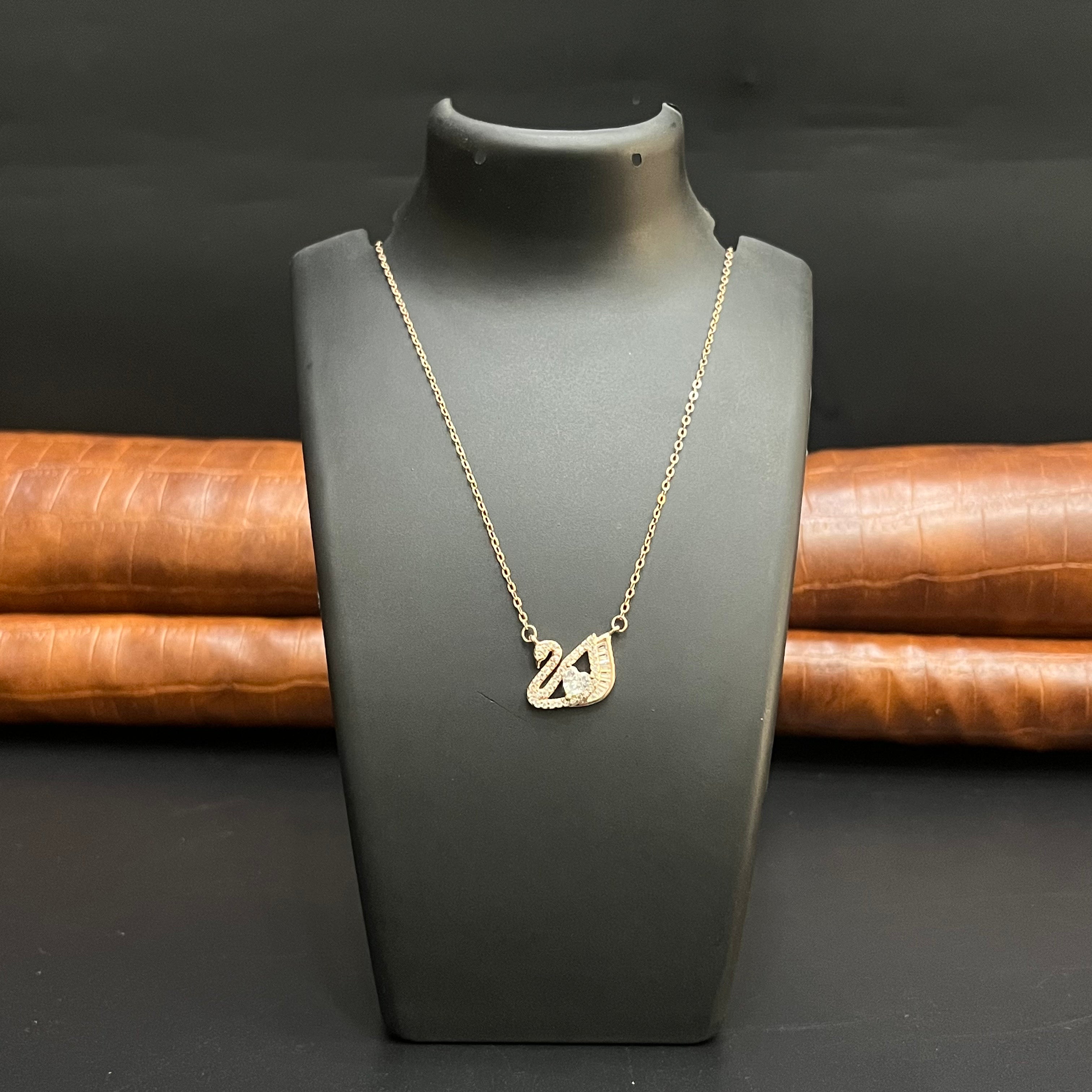 Silver Ladies Pendant Chain Royal Swallow Crystal Motif Rose Gold 925