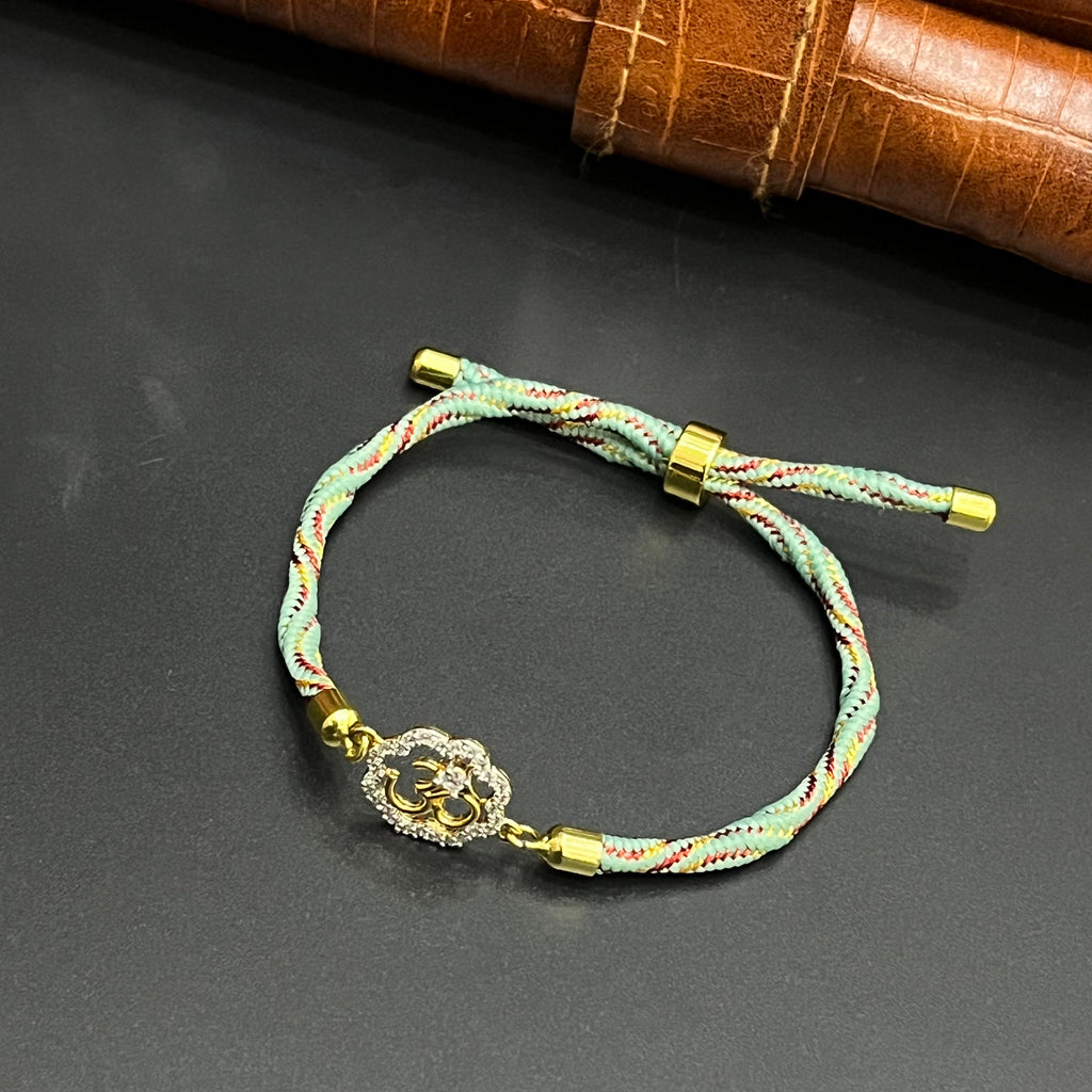 Silver Rakhi Band OM Floral Gold Polish 925