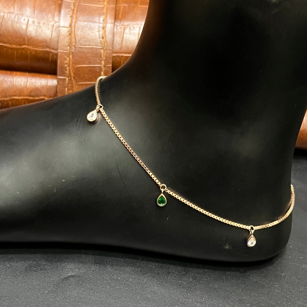 Silver Ladies Anklet Luna Drop Double Stone Rose Gold 925