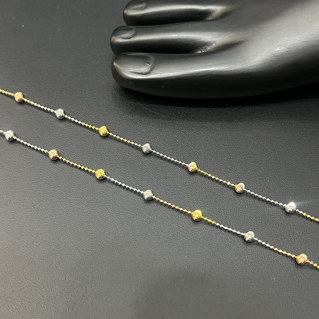 Silver Ladies Anklet Balls Gold Finished