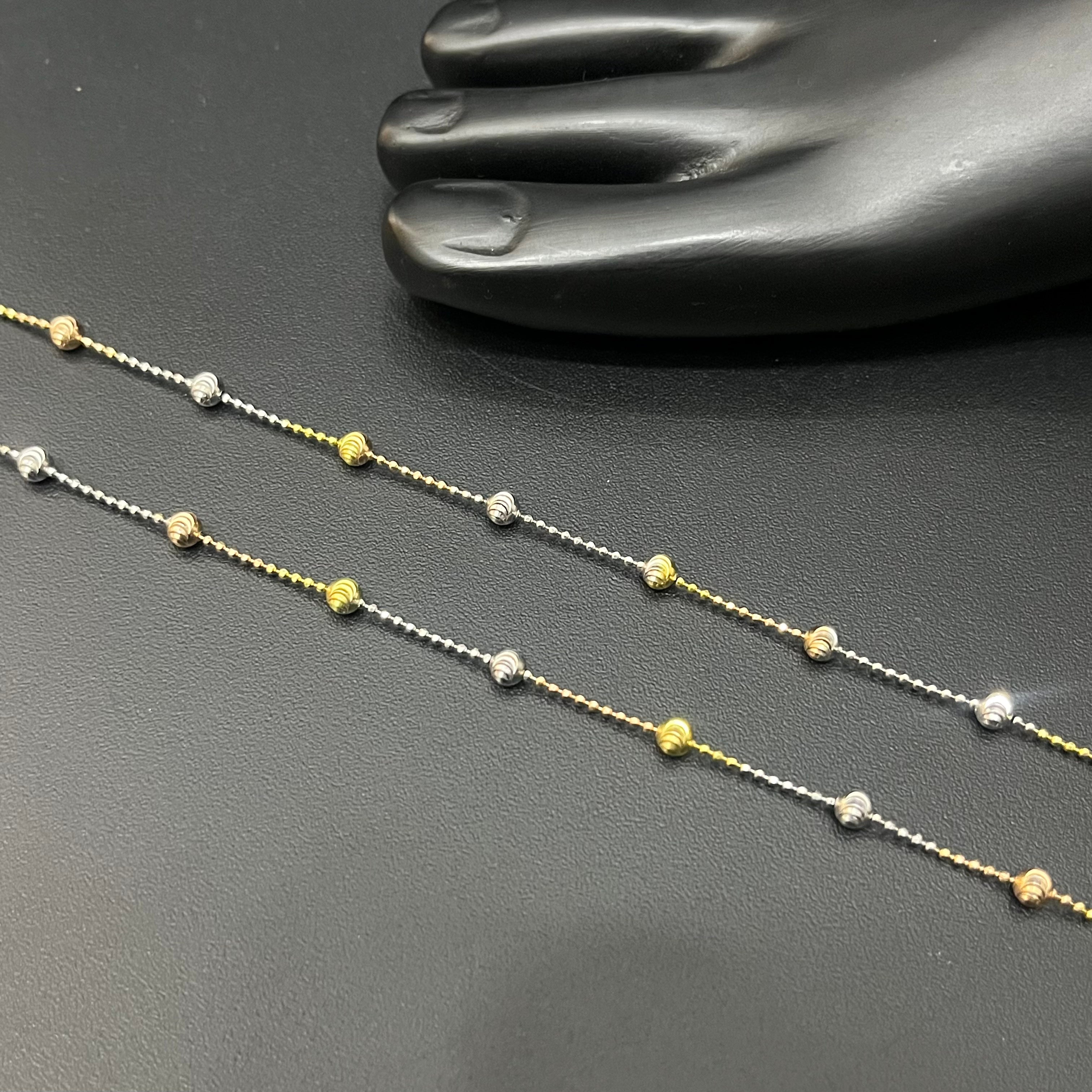 Silver Ladies Anklet Balls Gold Finished