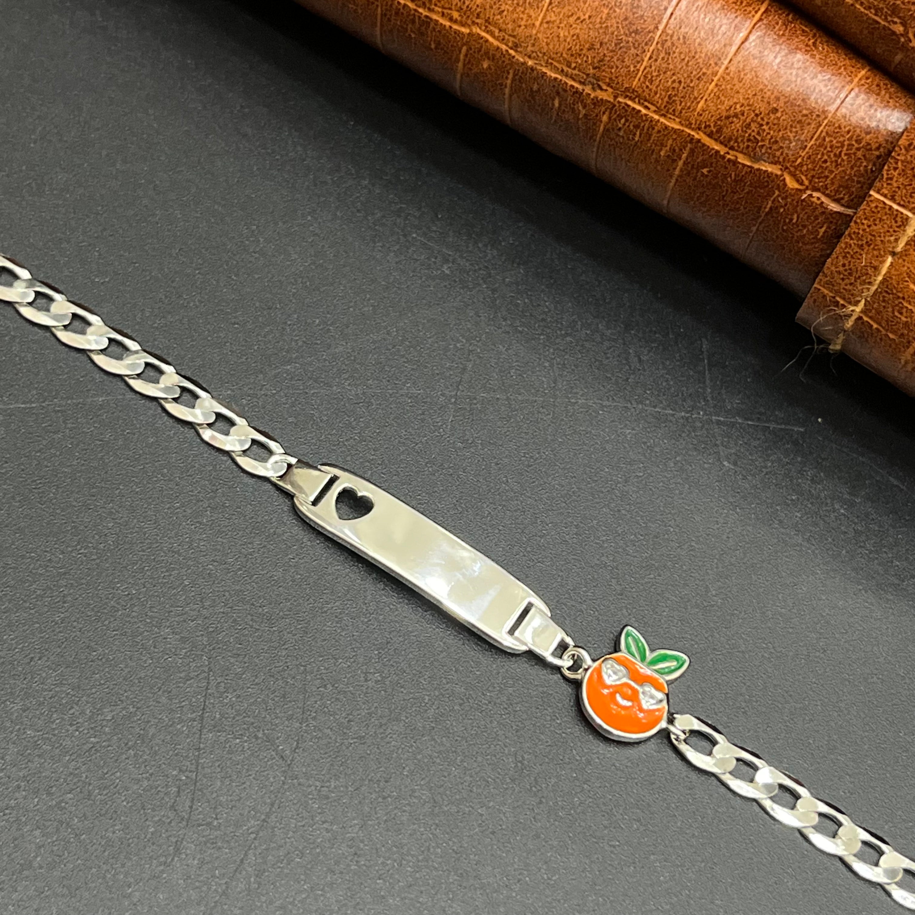 Silver Customised Kids Bracelet Cute Orange Charms 925