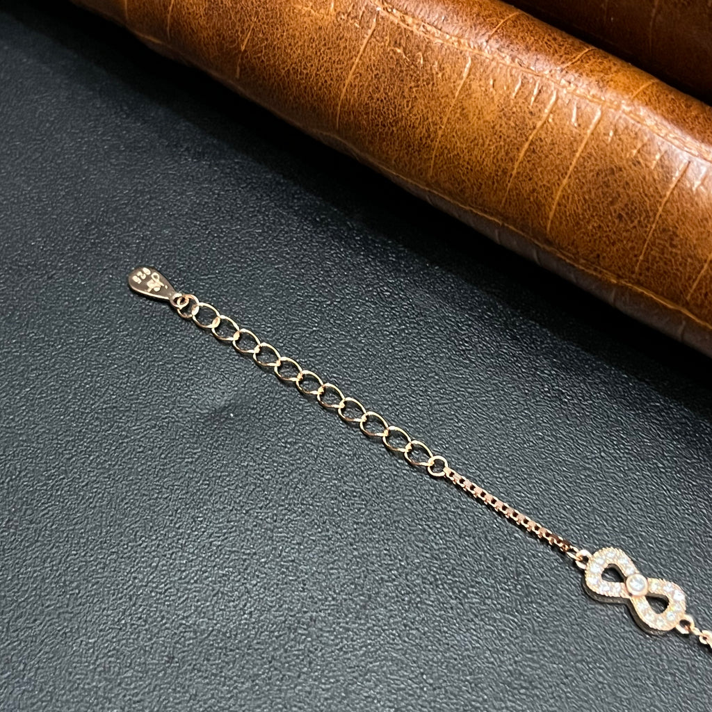 Silver Ladies Bracelet Triple Infinity Green Stone Rose Gold 925