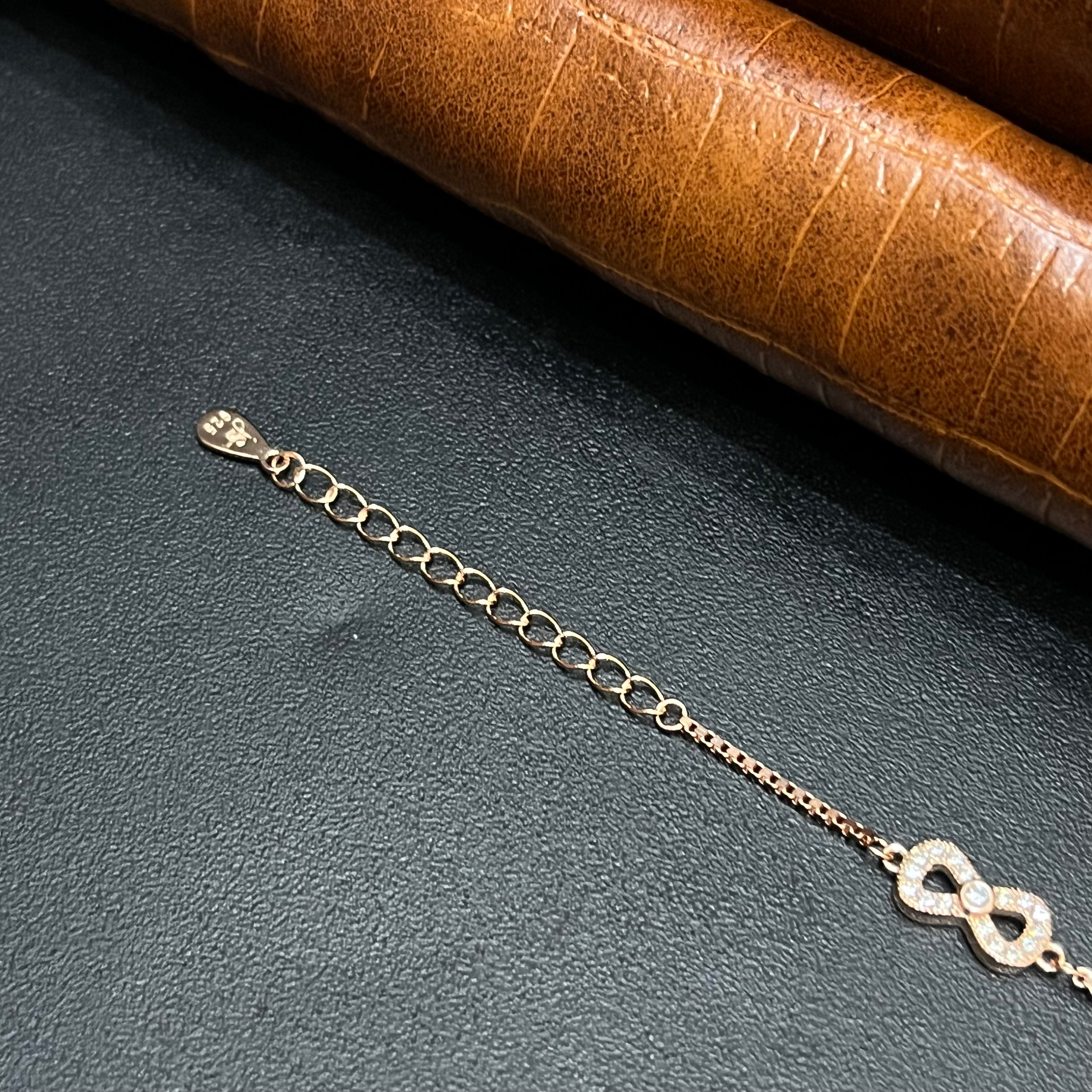 Silver Ladies Bracelet Triple Infinity Green Stone Rose Gold 925