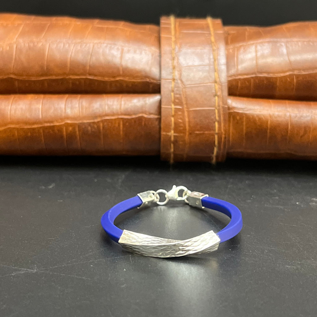 Silver Kids Bracelet Twist Blue Band 925
