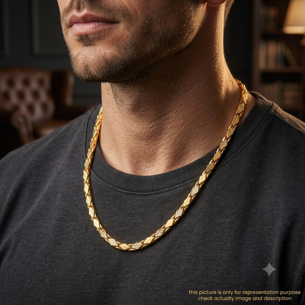Silver Mens Chain Kathli Diamond Cut Link Lock Gold FInish 925