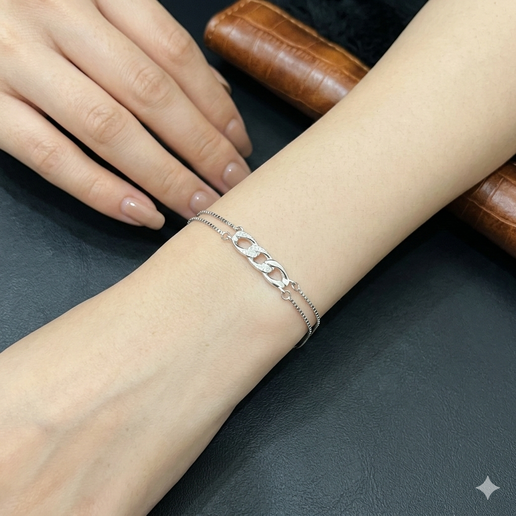 Silver Ladies Bracelet 3 Circle CNC Finish