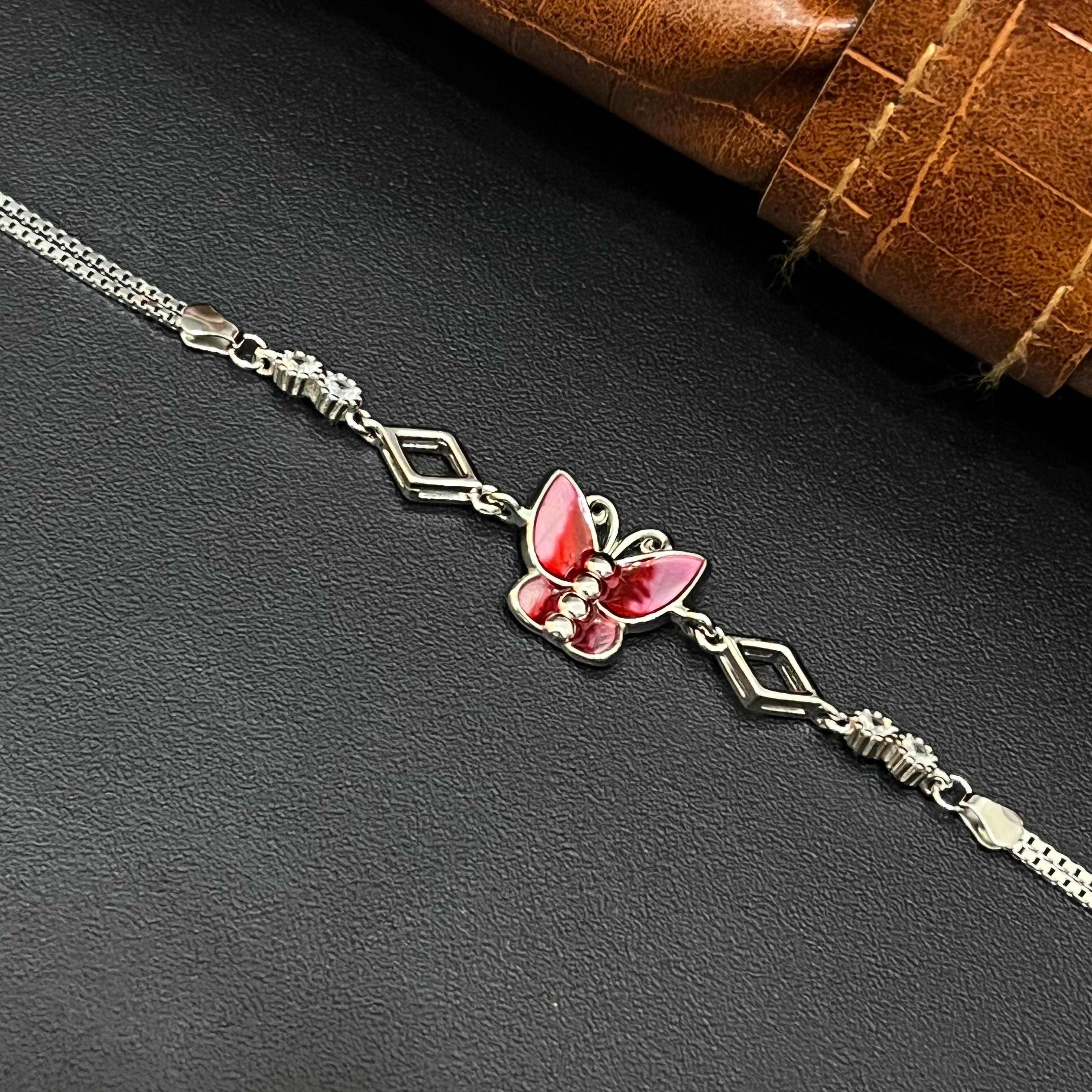 Silver Ladies Bracelet Epoxy Butterfly 925 E07