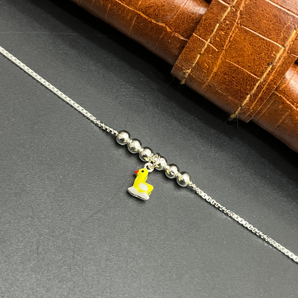 Silver Kids Bracelet Cute Yellow Duck Charms 925