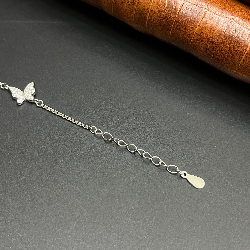 Silver Ladies Bracelet Three Butterfly & White Stars Charms 925