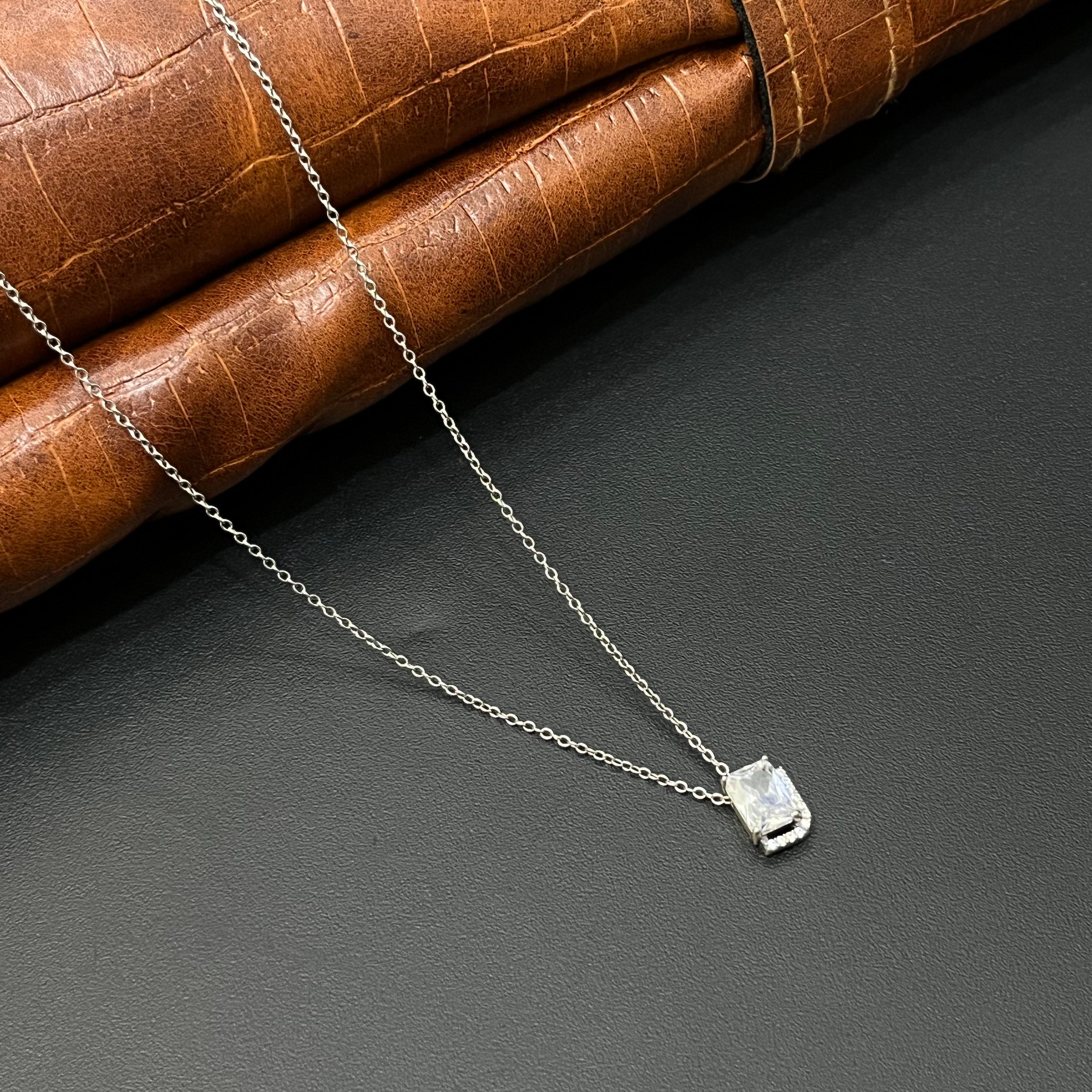 Silver Ladies Chain Cz Rectangle