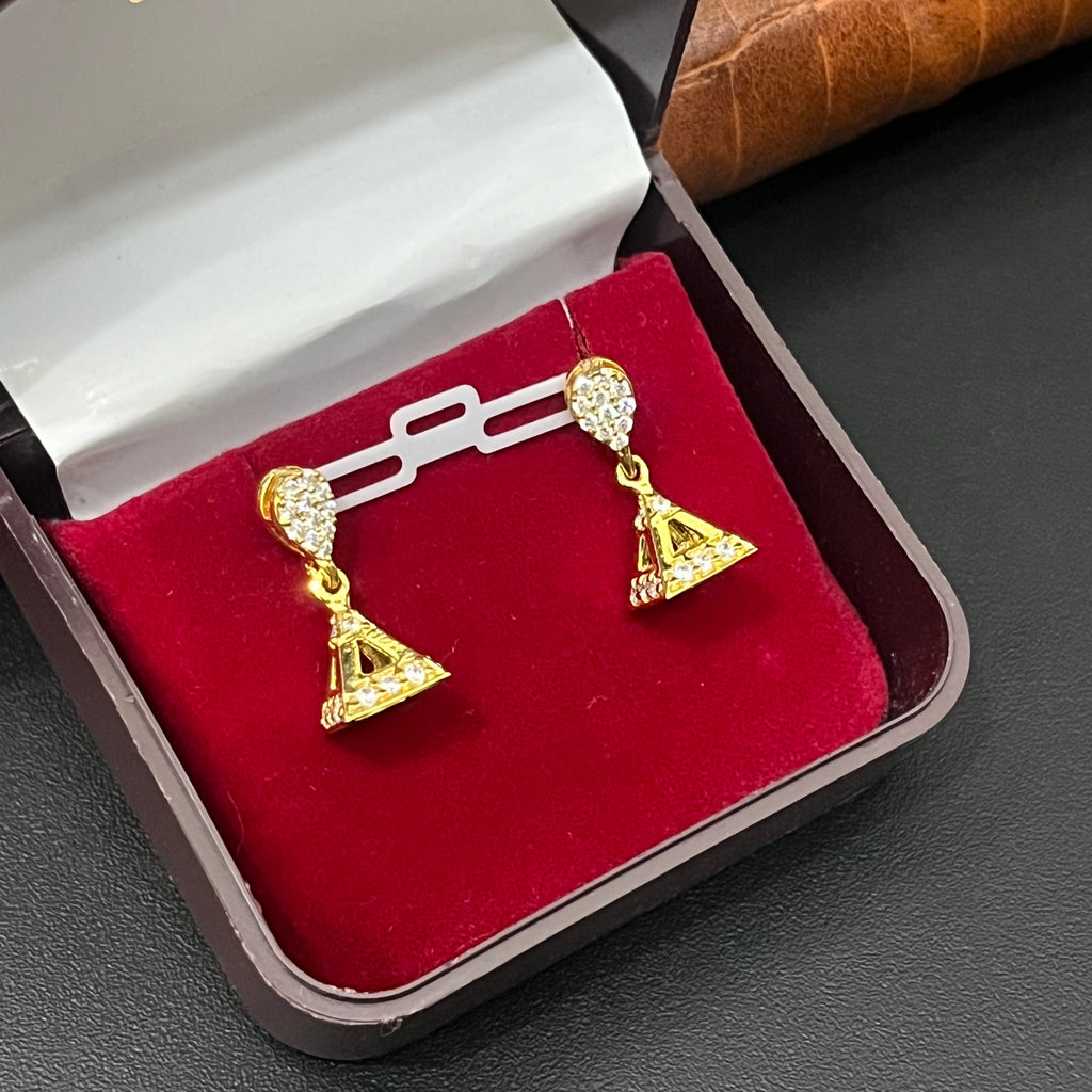 Silver Ladies Stud Triangle Drops Gold Finished 925