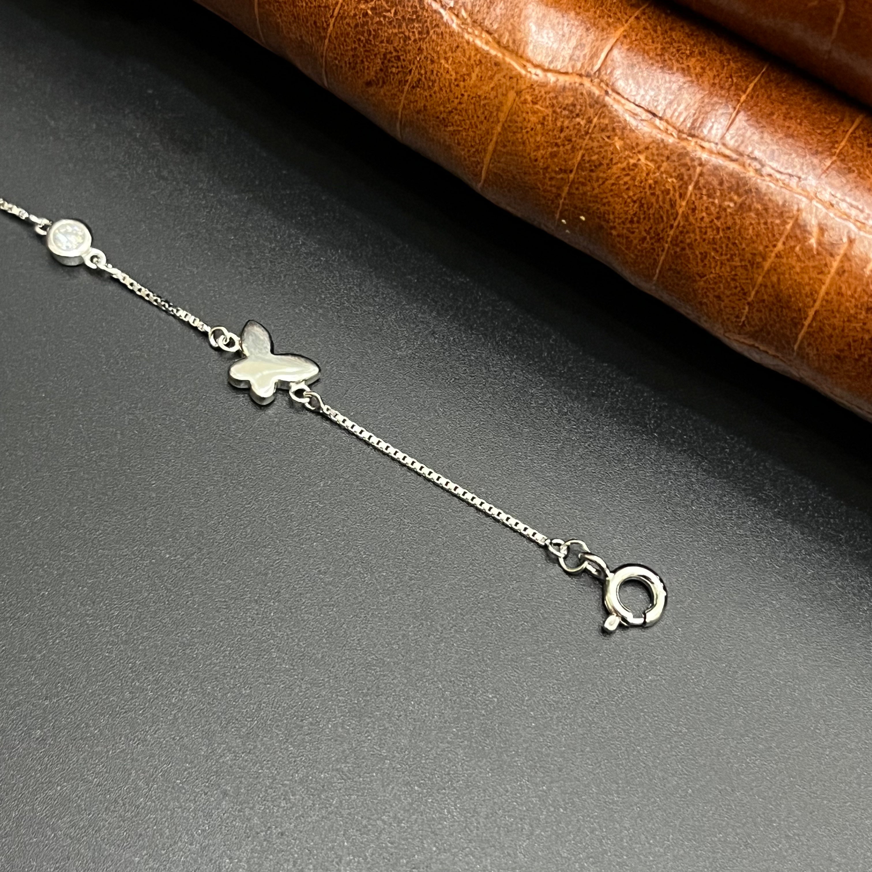 Silver Ladies Bracelet Triple Butterfly White Stone 925