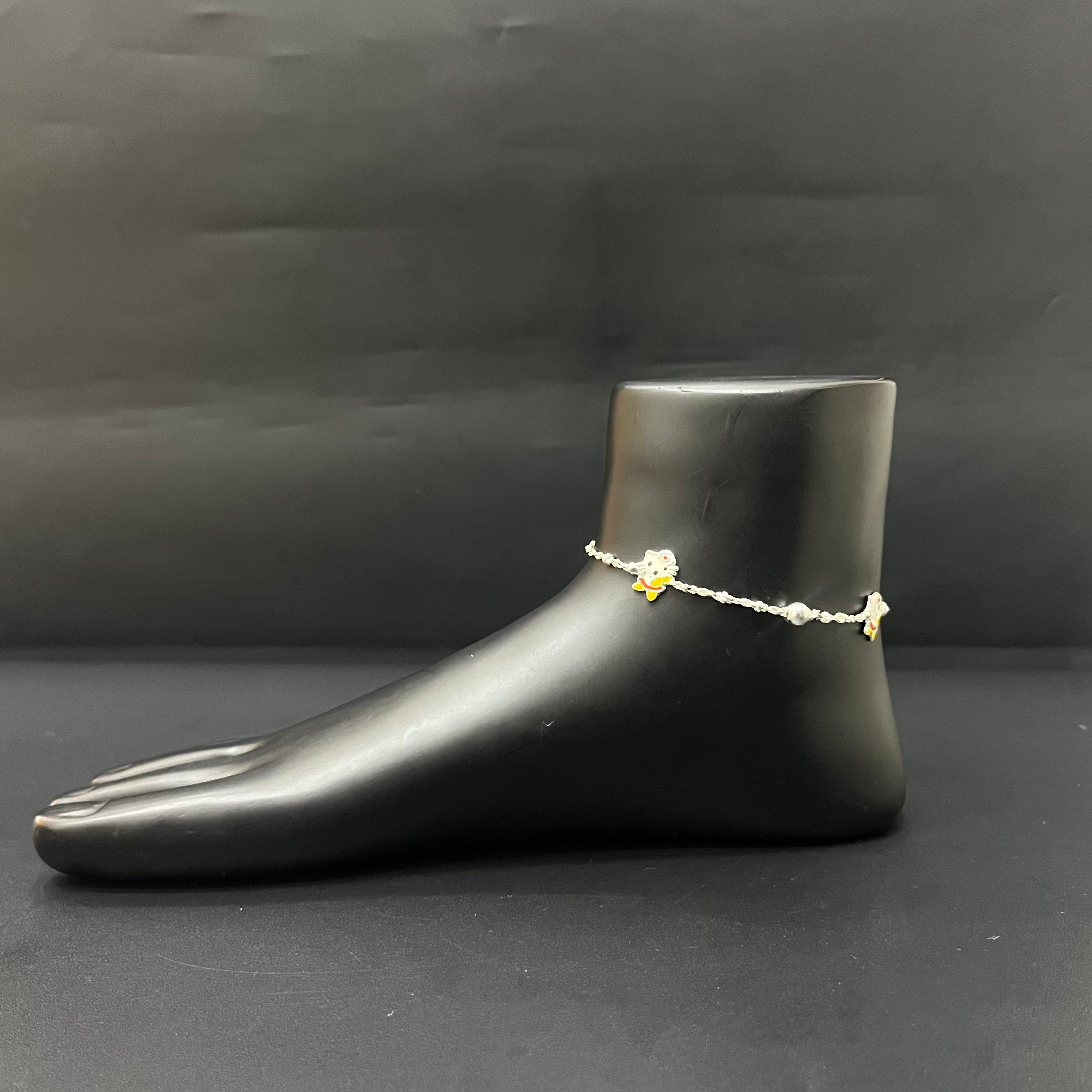 Silver Baby Anklet Yellow teddy