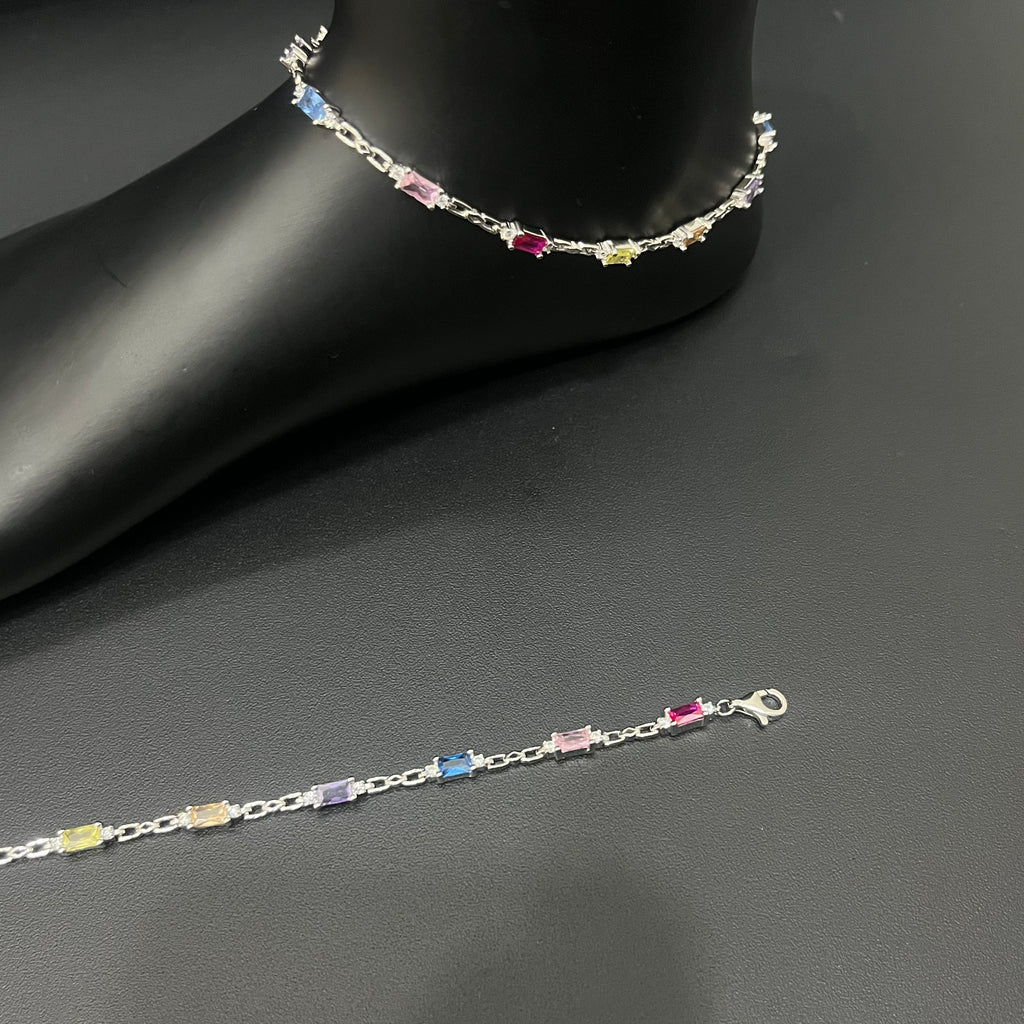 Silver Ladies Anklet CNC Cutting Colur  Stones