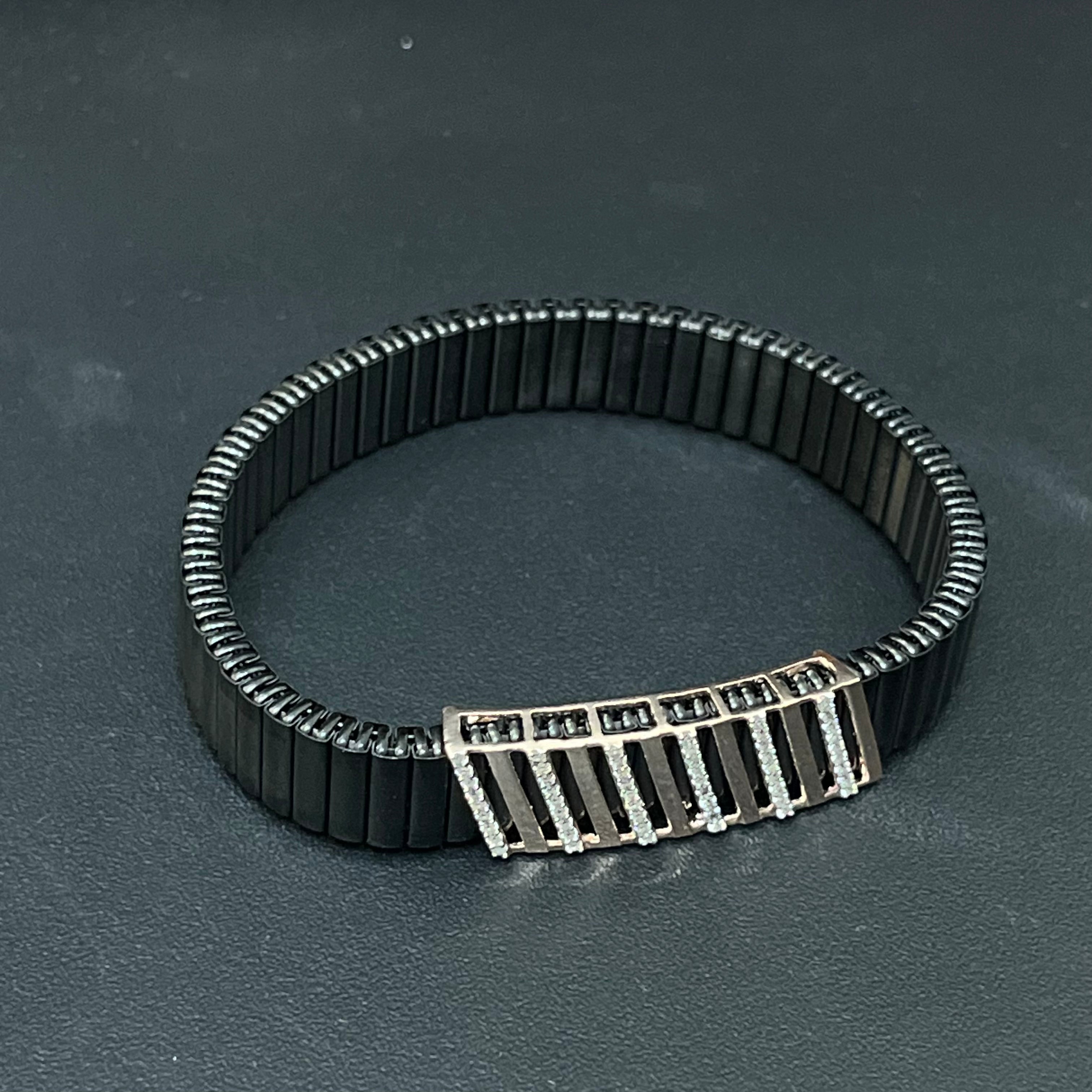 Silver Mens Flexible Bracelet Stripes Rosegold 925