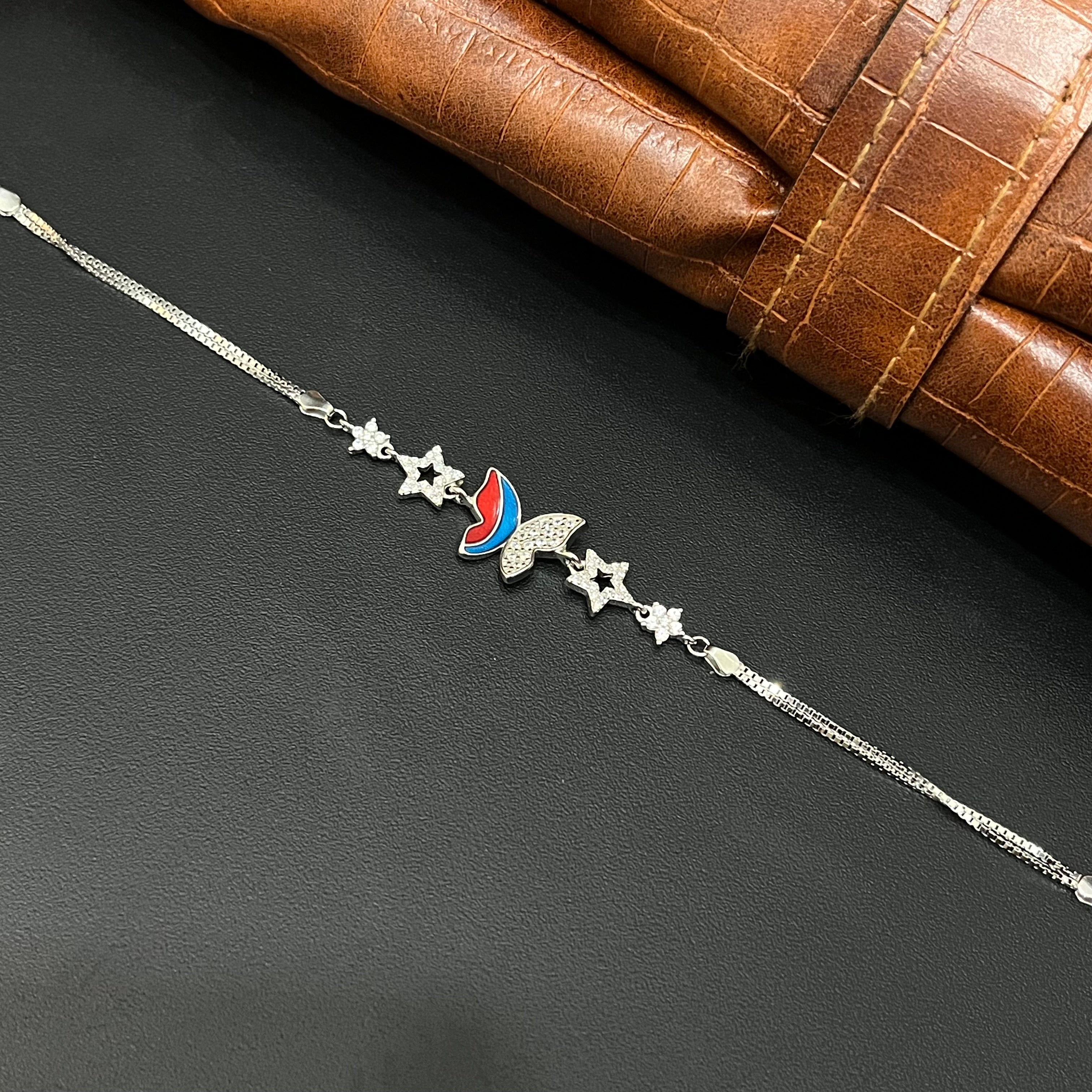 Silver Ladies Bracelet Epoxy Butterfly 925 E06
