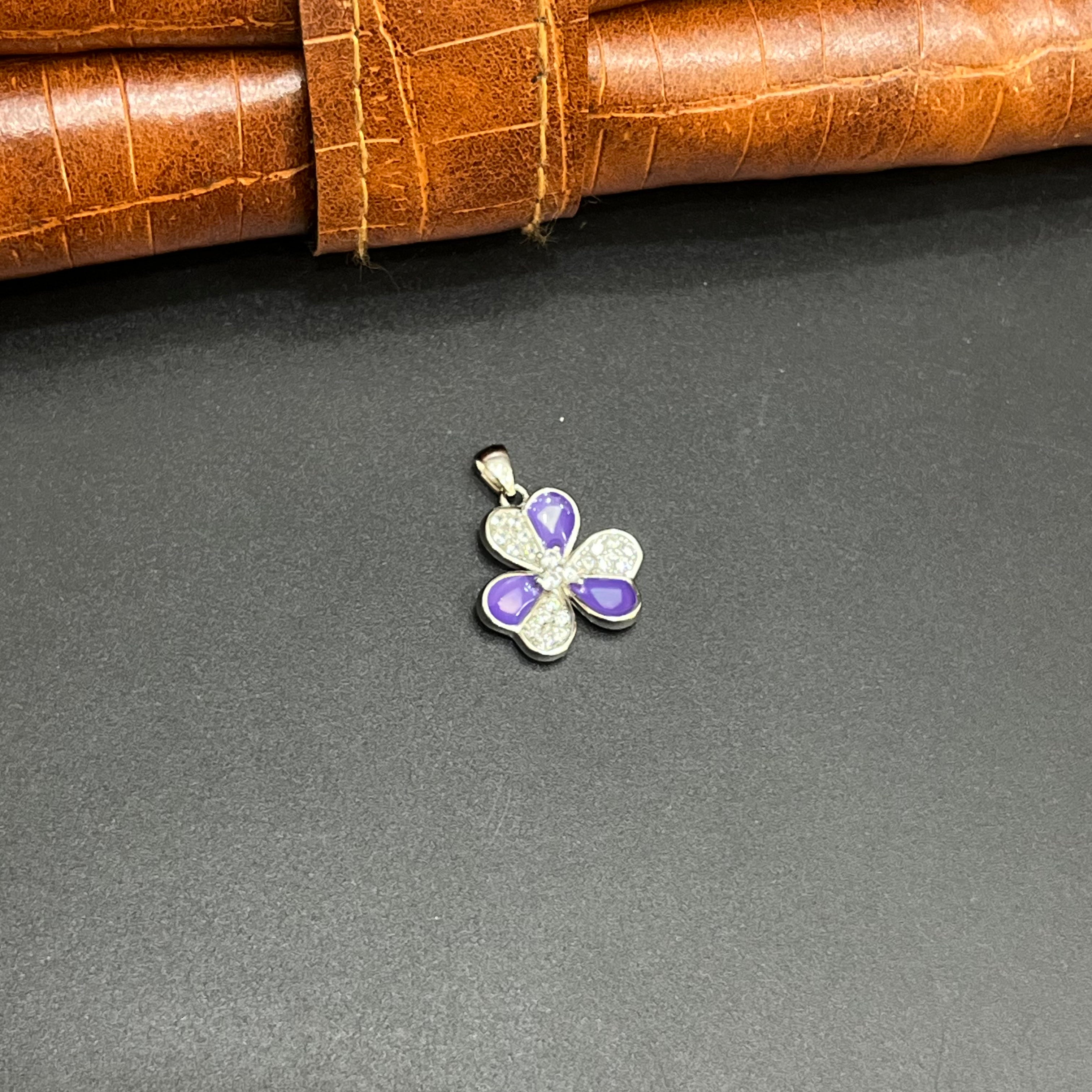 Silver Ladies Pendant Purple Crystal Heart Charms 925