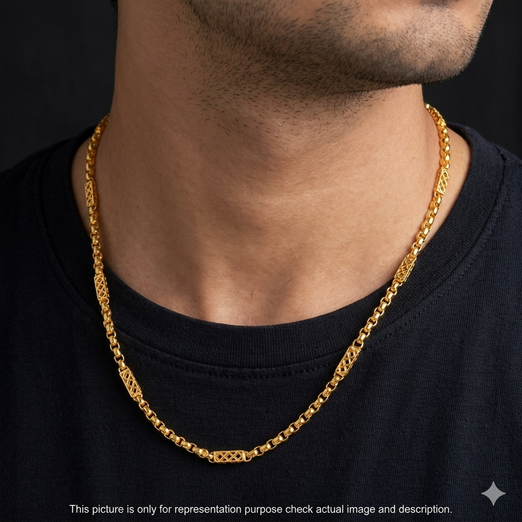 Mens Chain Gold Finished Italian Checkers Cut