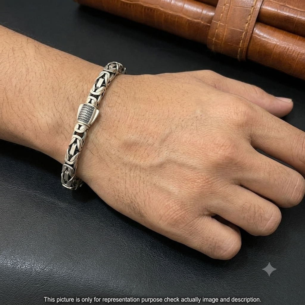 Silver Mens Bracelet Snake M1 Oxidised 925