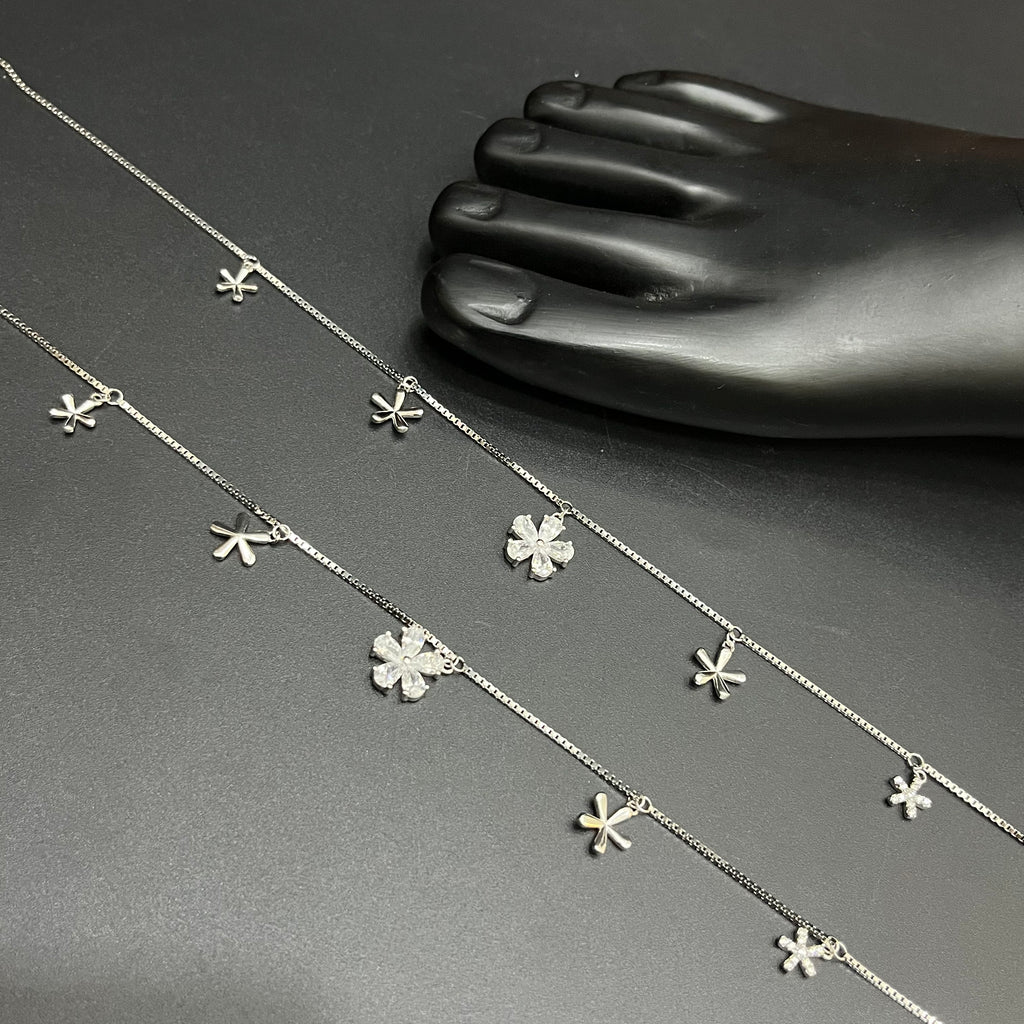 Silver Ladies Anklet Petal Leaf And Drop 925