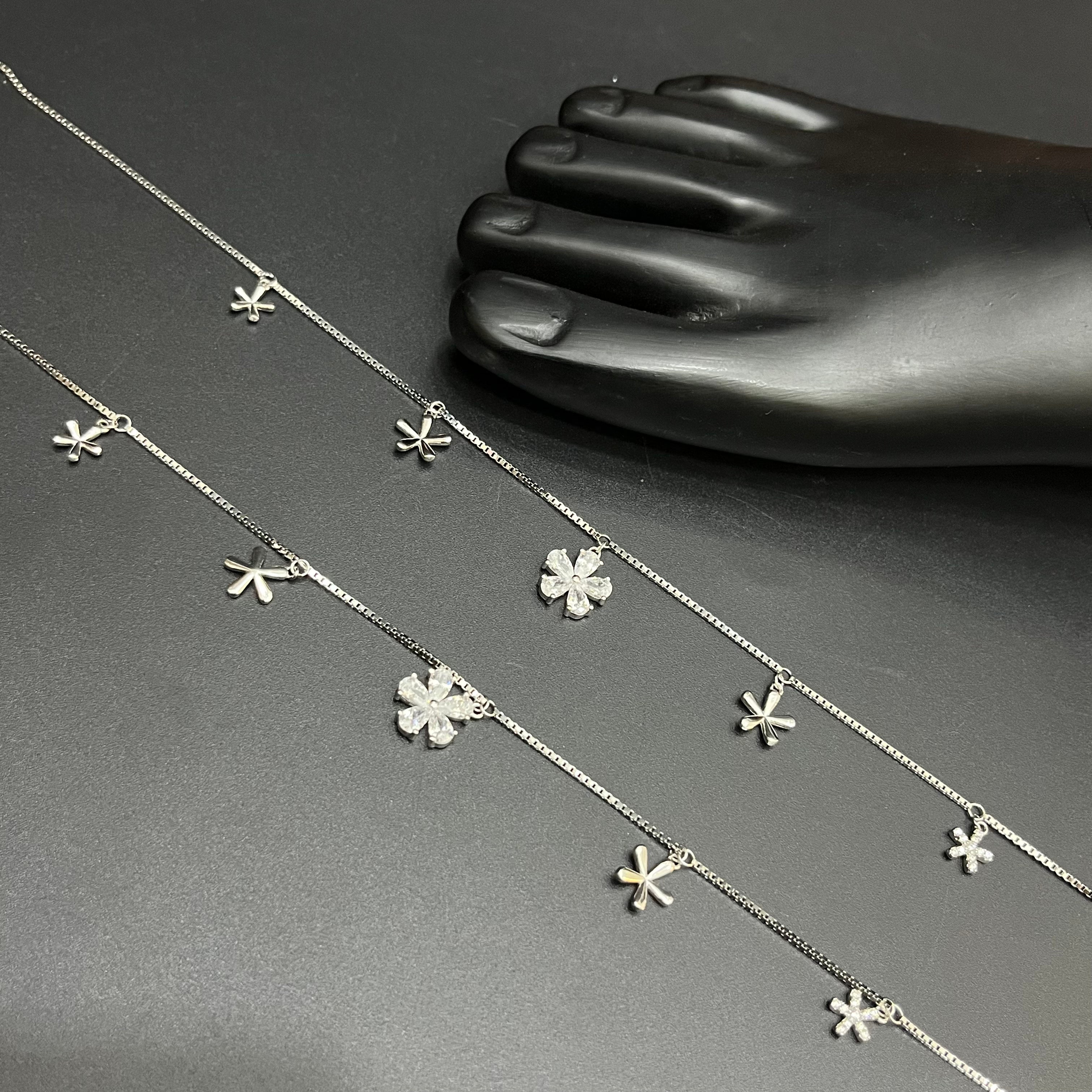 Silver Ladies Anklet Petal Leaf And Drop 925