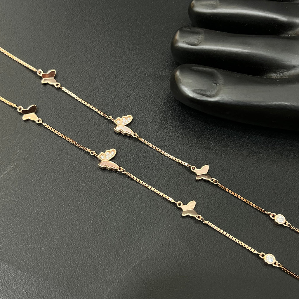 Silver Ladies Anklet Butterfly AD Rosegold 925