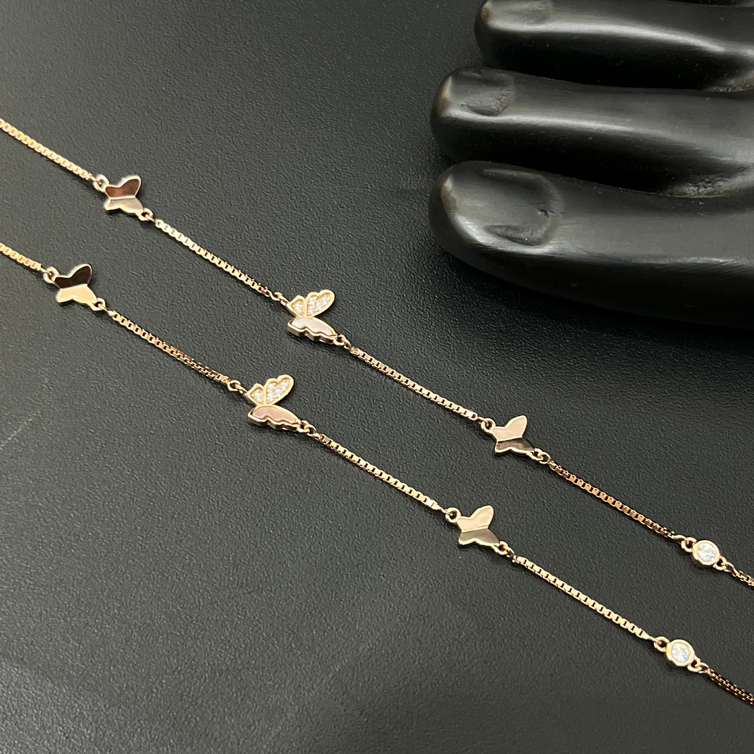 Silver Ladies Anklet Butterfly AD Rosegold 925