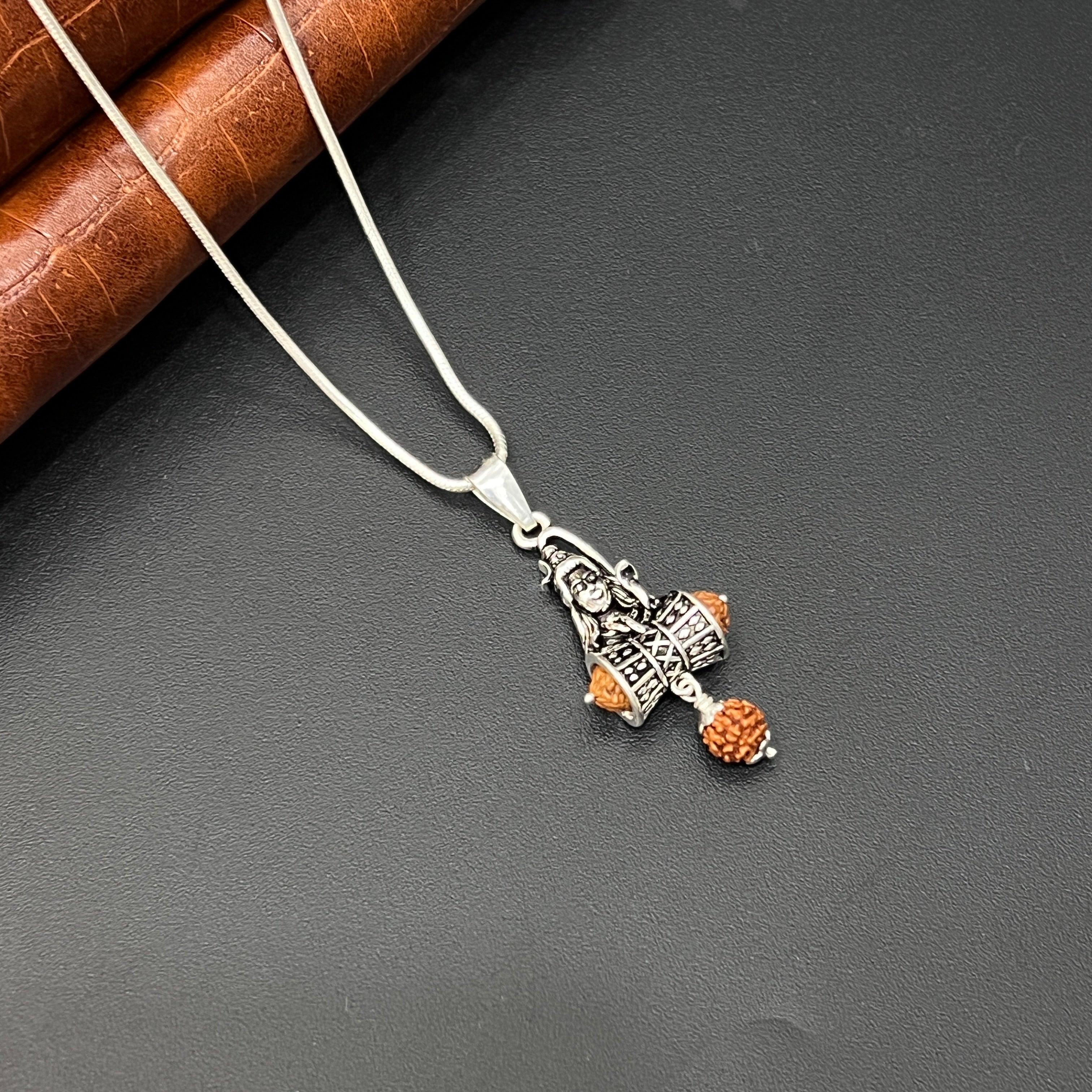 Silver Shivan Rudraksha Damru Pendant