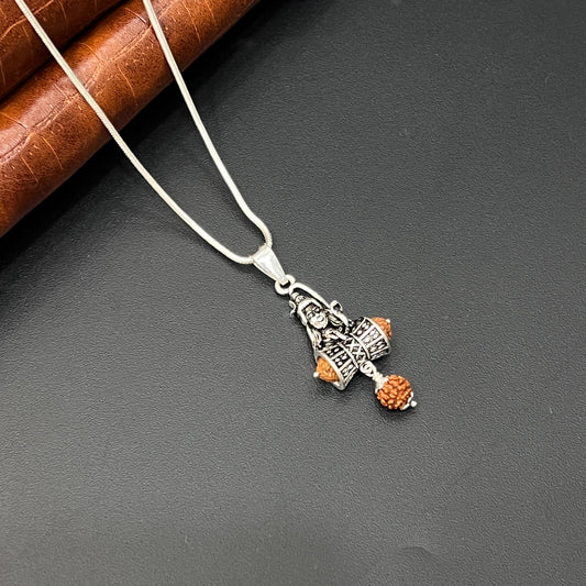 Silver Shivan Rudraksha Damru Pendant