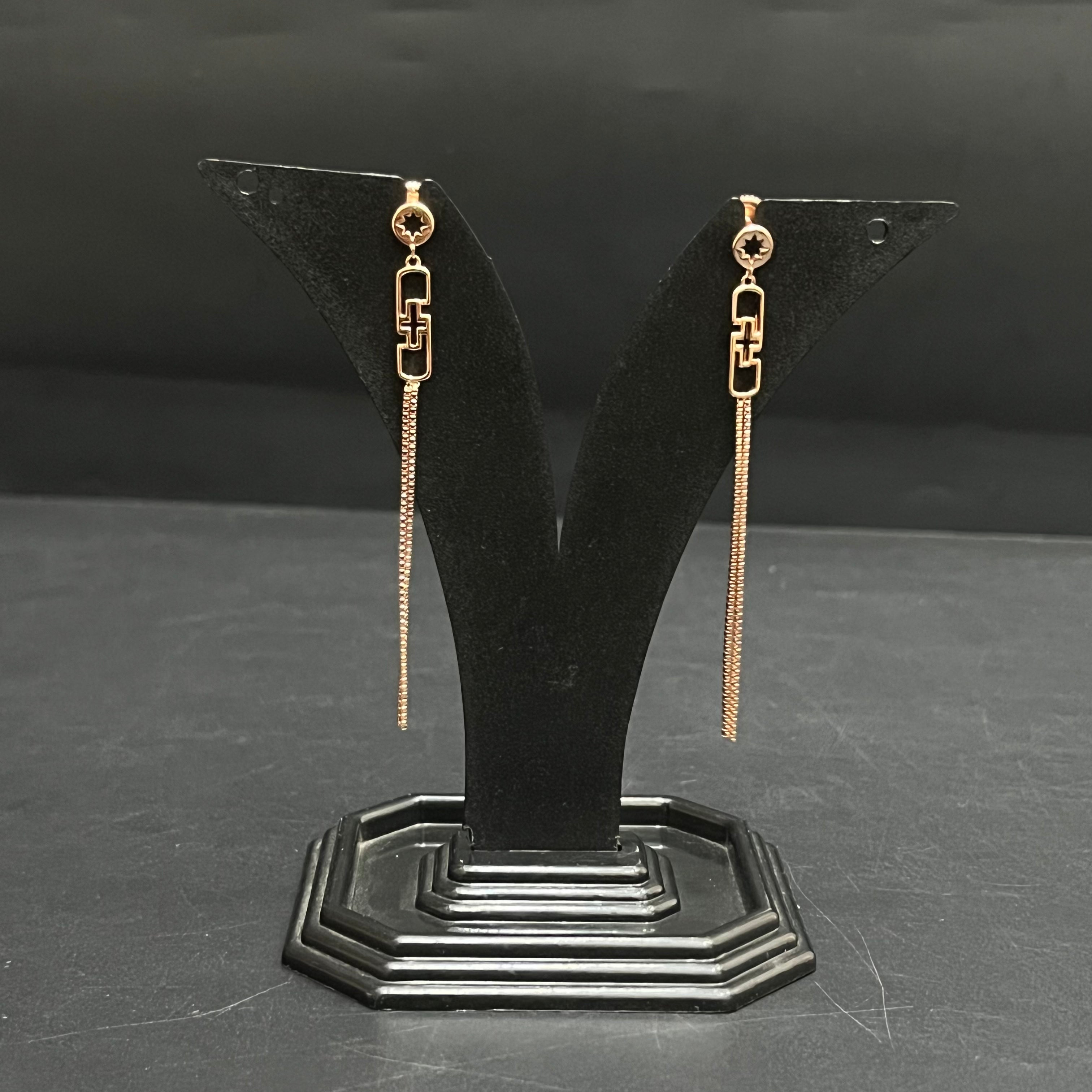 Silver Ladies Sui Daga Stud Hanging Elegant Geometric Double Layer Rose Gold 925