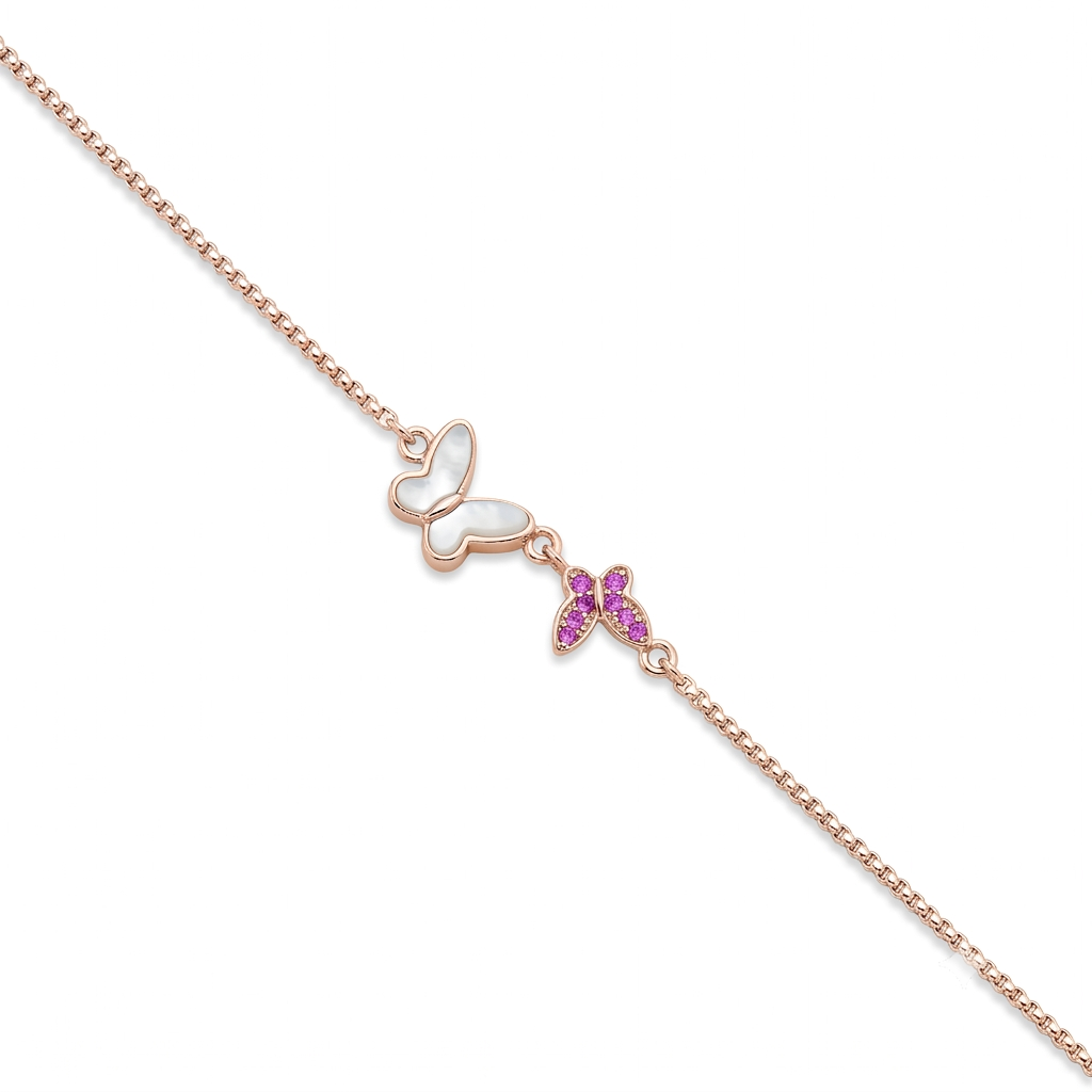 Silver Ladies Bracelet Butterfly Vine Elegance Pink Rose Gold 925