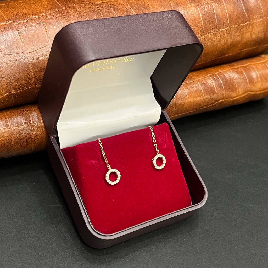 Silver Ladies Sui Daga Stud Hanging Round Crystal Rose Gold 925