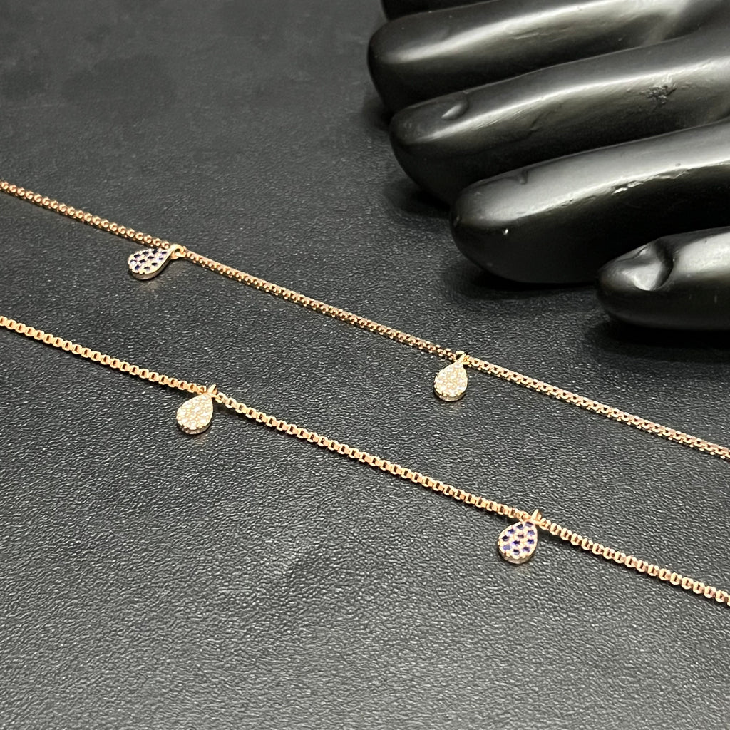 Silver Ladies Anklet Luna Drop Rose Gold M02 925