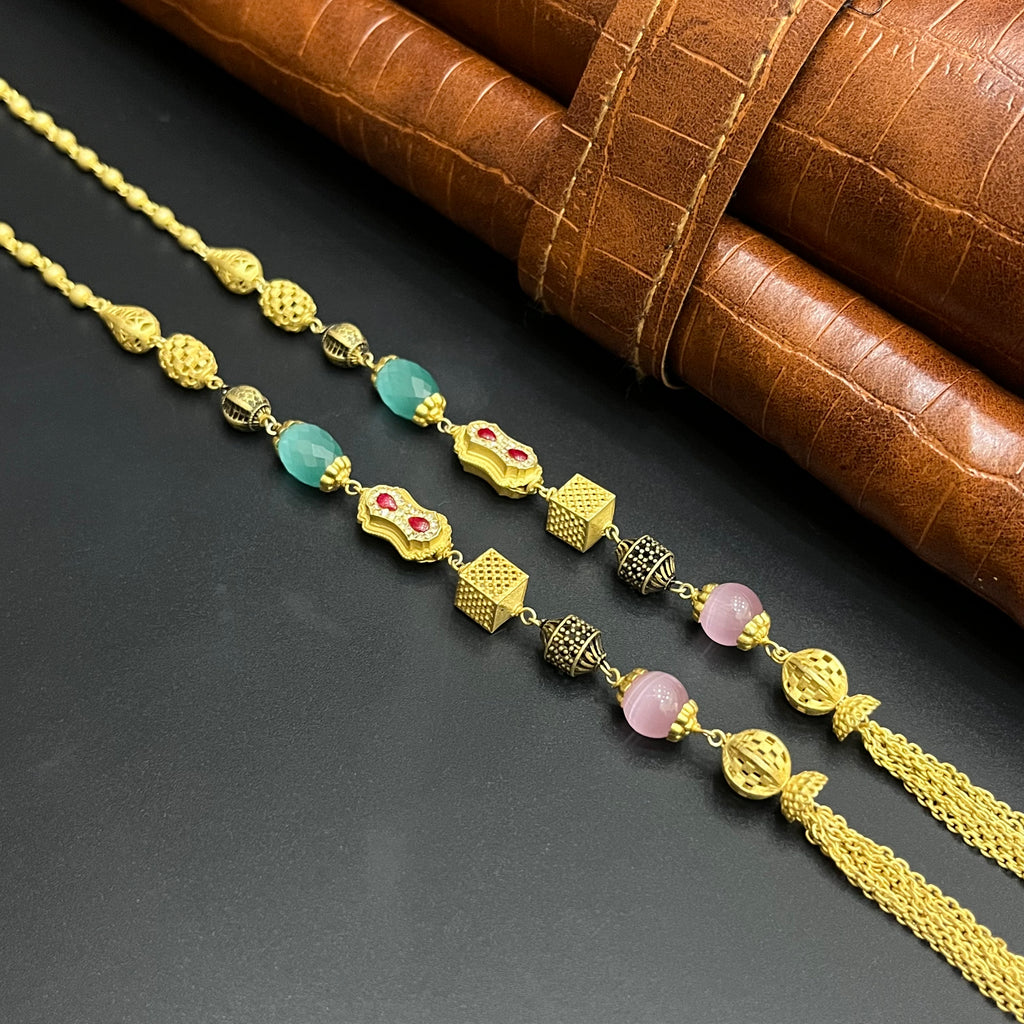 Silver Ladies Chain Kundan Bleads Mala Gold Finish M02 925