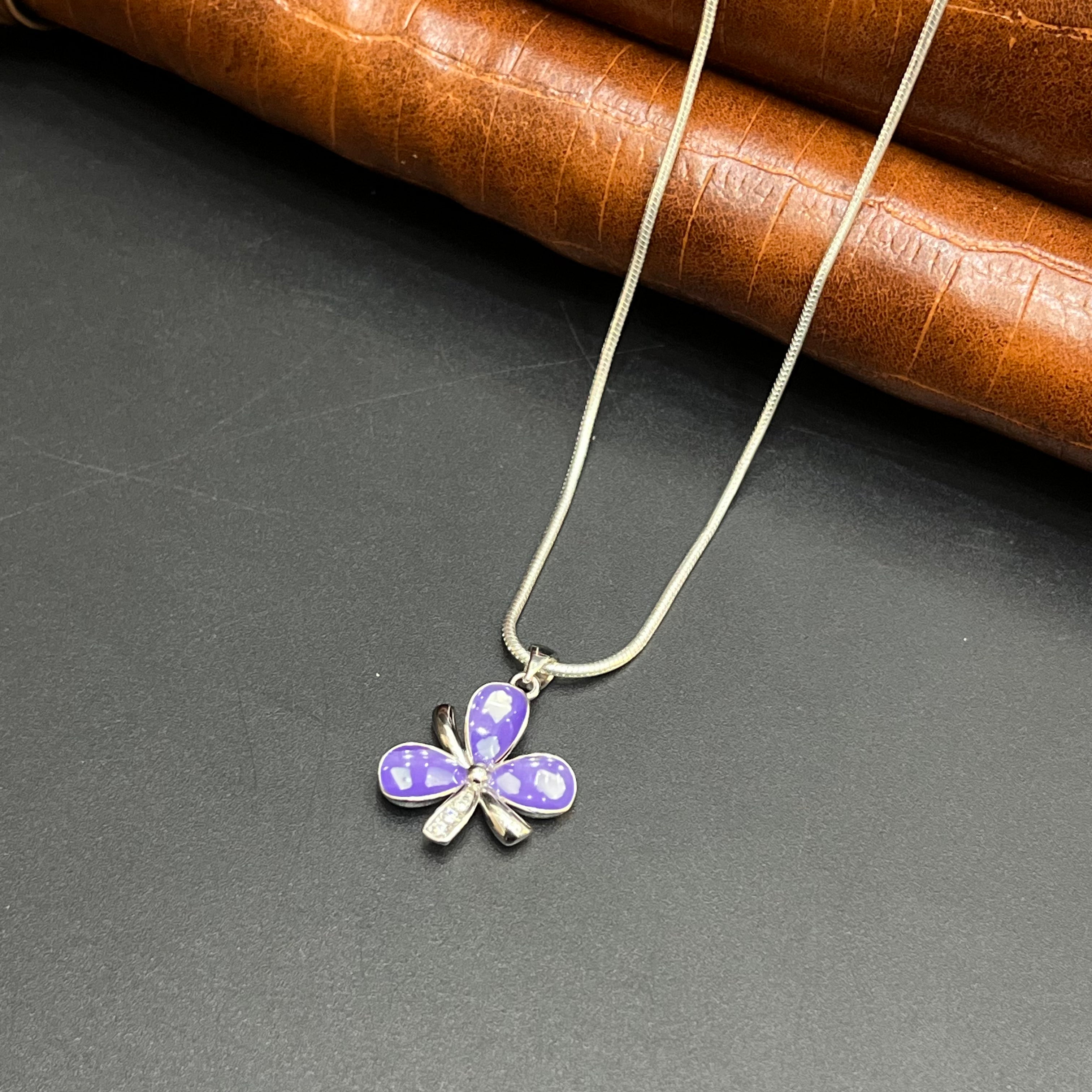 Silver Ladies Pendant Royal Purple Floral Charm 925