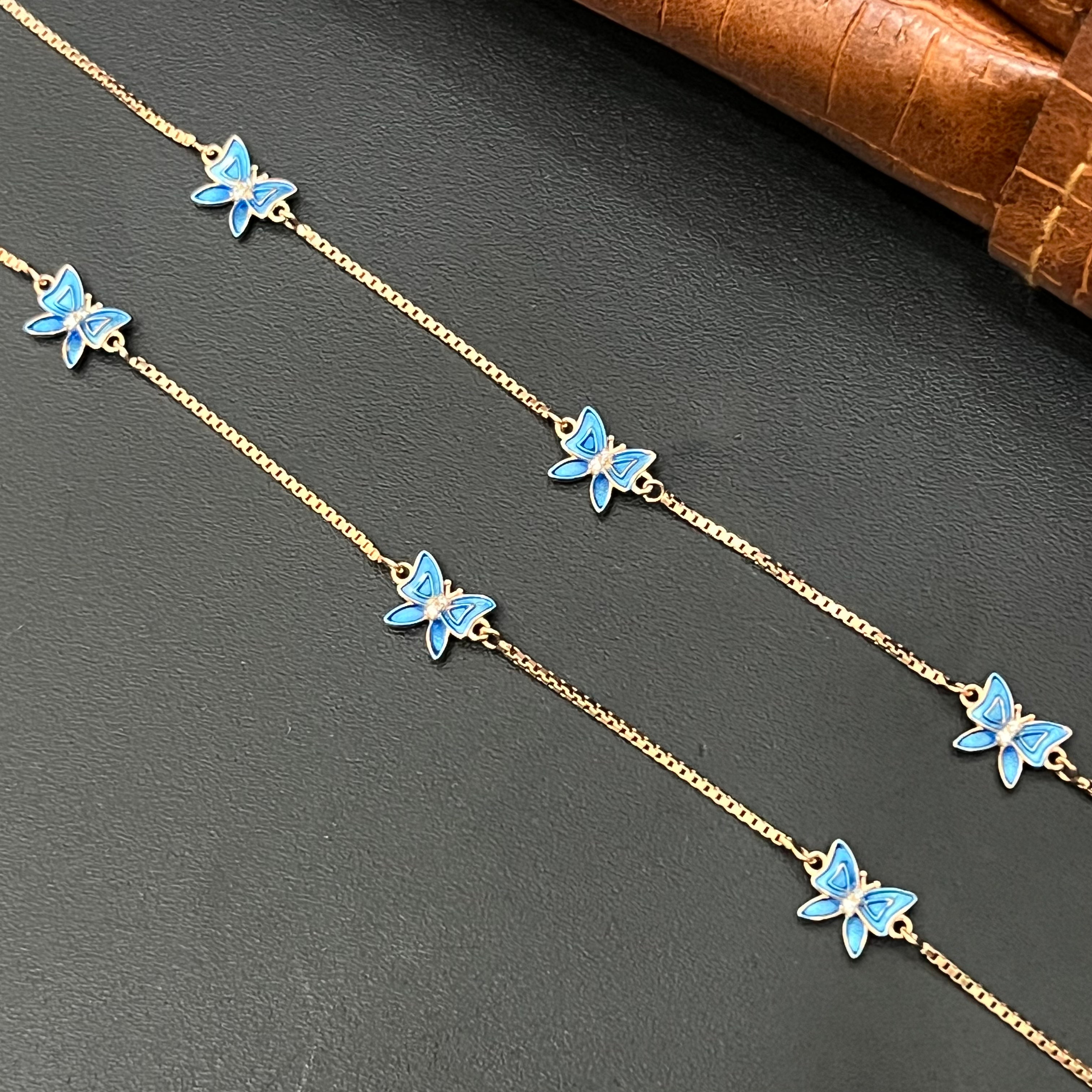 Silver Ladies Anklet Blue Butterfly