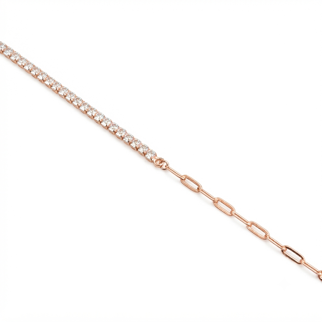 Silver Ladies Bracelet Stones Lines & Link Lock Rose Gold 925
