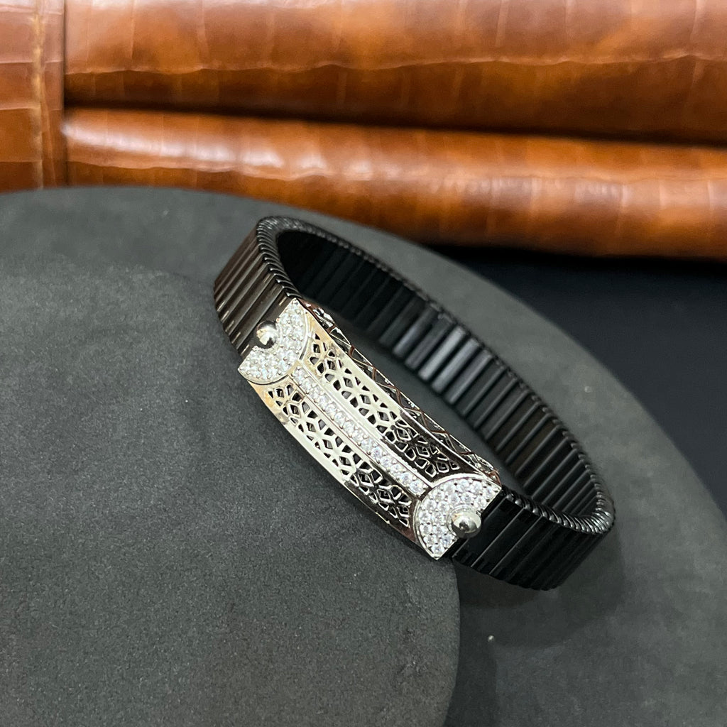 Silver Mens Flexible Bracelet Laser Cut 925