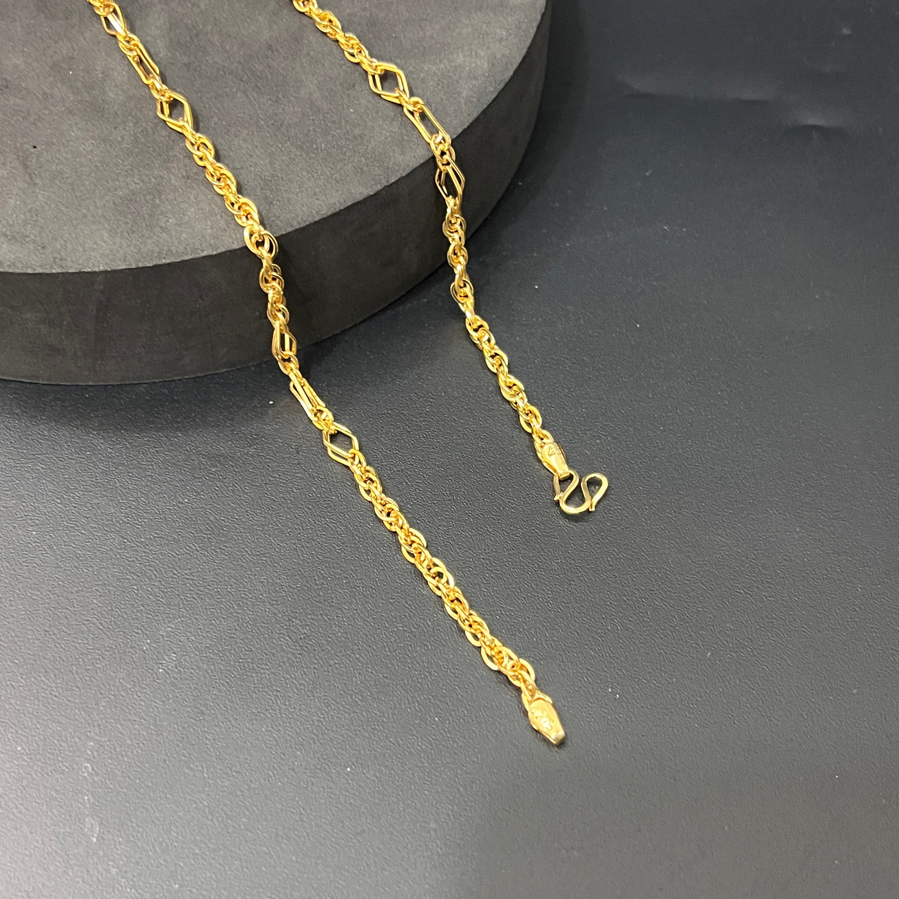 Silver Mens Chain Indo Italian  Majestic Twisted Oval Gold Finish 925
