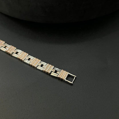 Silver Mens Bracelet Center Hedged Boxes