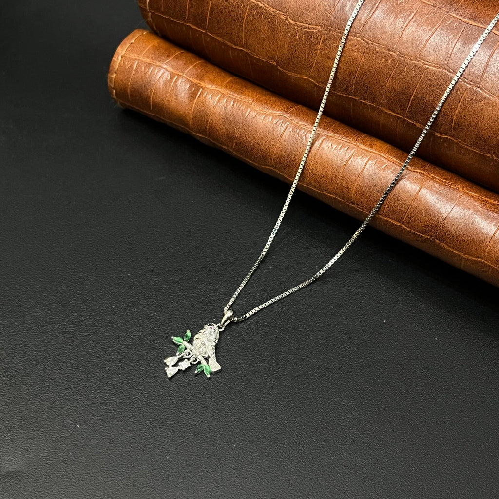 Silver Ladies Chain Bird With Branch
